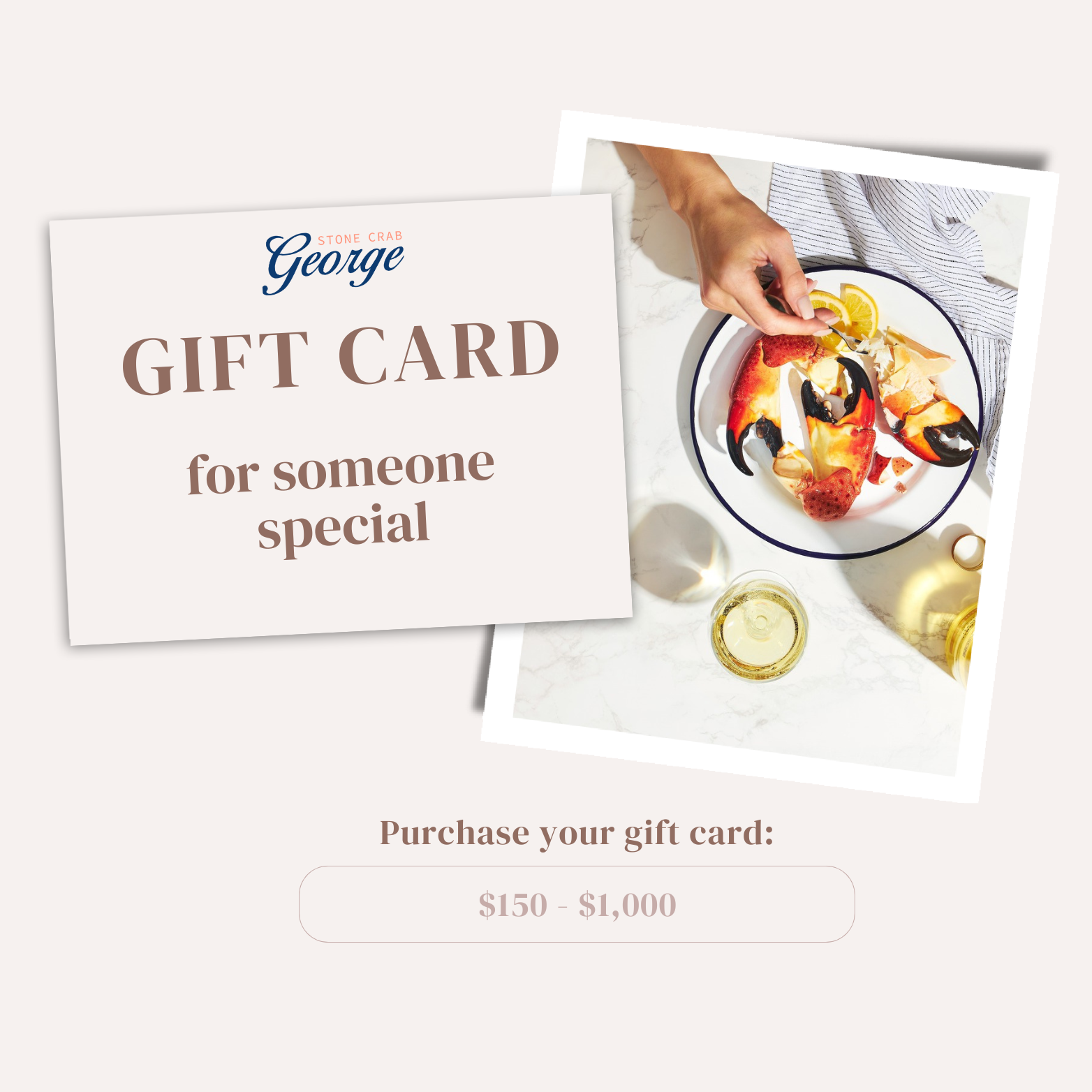 Gift card for George with a photo of stone crabs claws